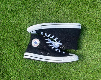Custom Black Glitter Converse All Stars: High Top Sneakers
