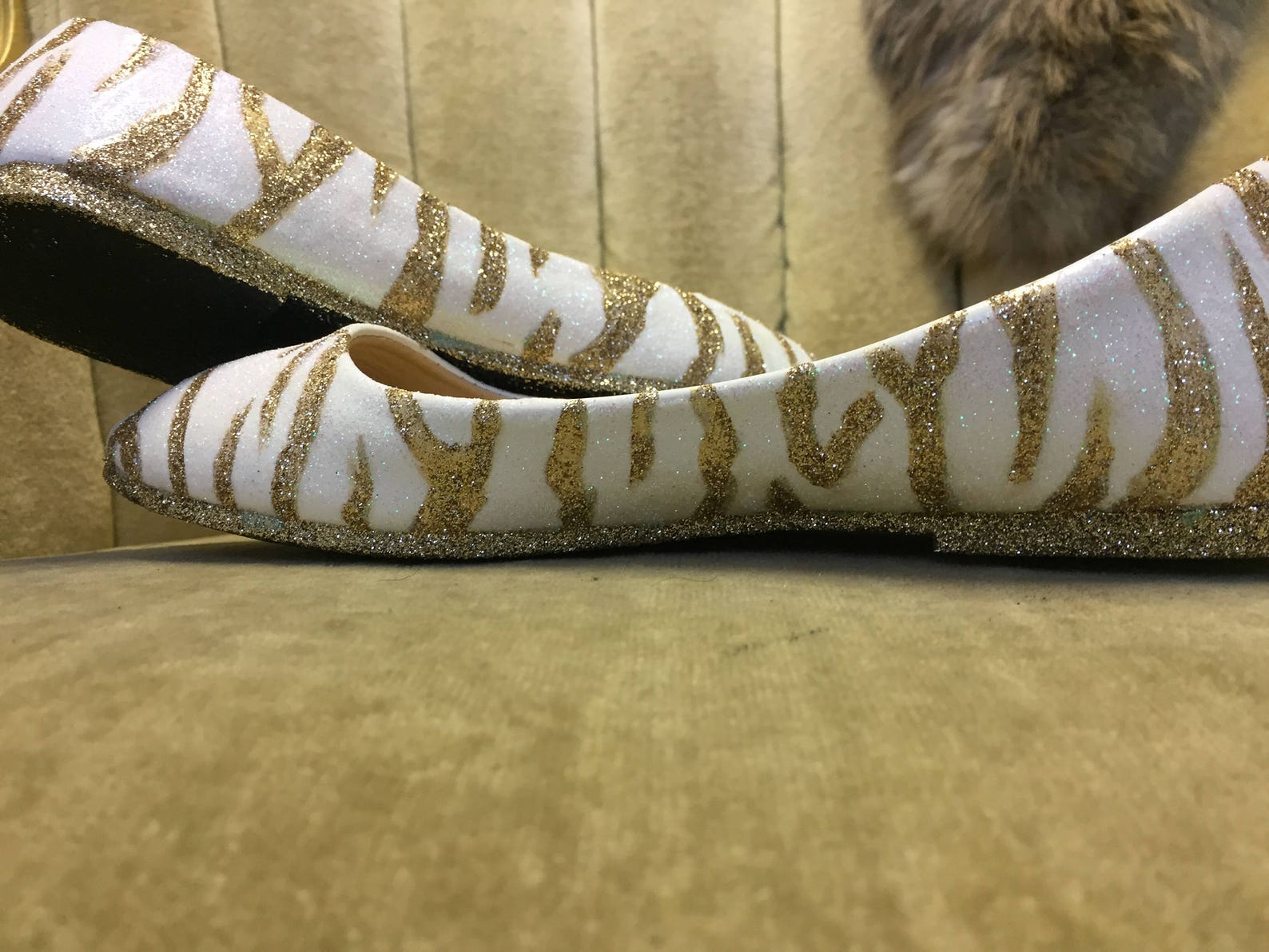 glitter flats. zebra ballet flats. gold and white. glitter flats. zebra ballet flats. gold and white.