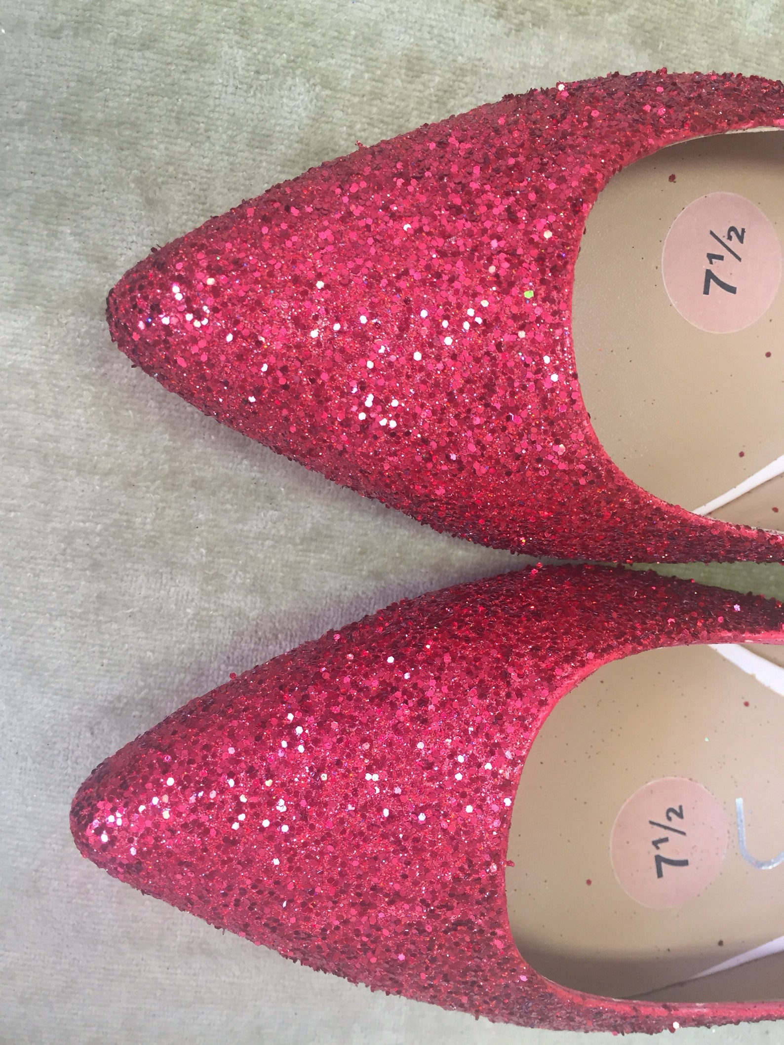 red glitter slip on shoes
