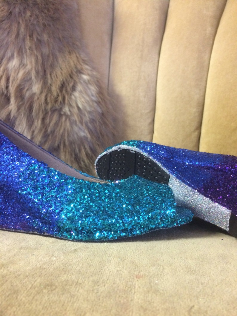 Glitter wedge high heels. Ombre purple dark blue and teal | Etsy