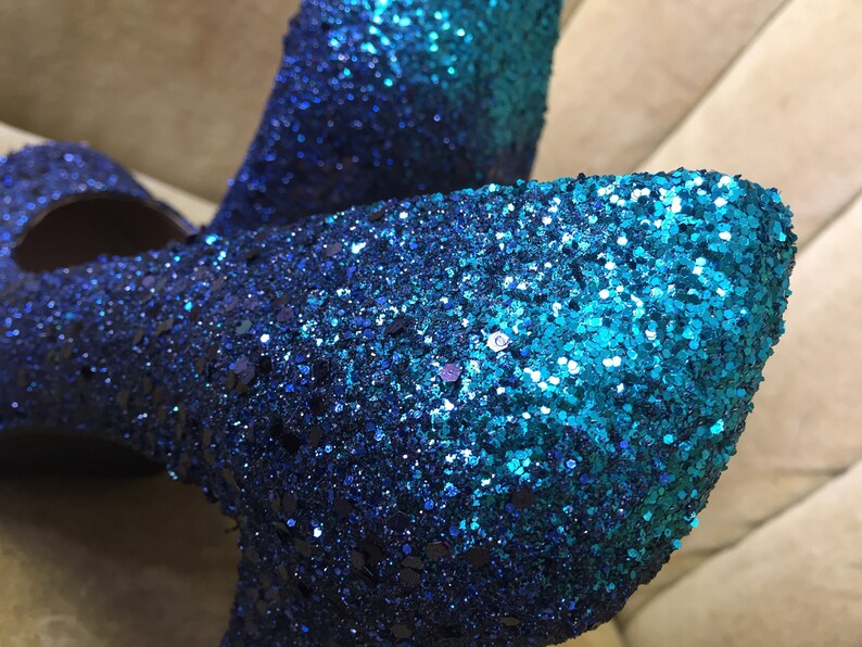 Custom Made Glitter High Heels. Ombre Teal and Dark Navy Etsy