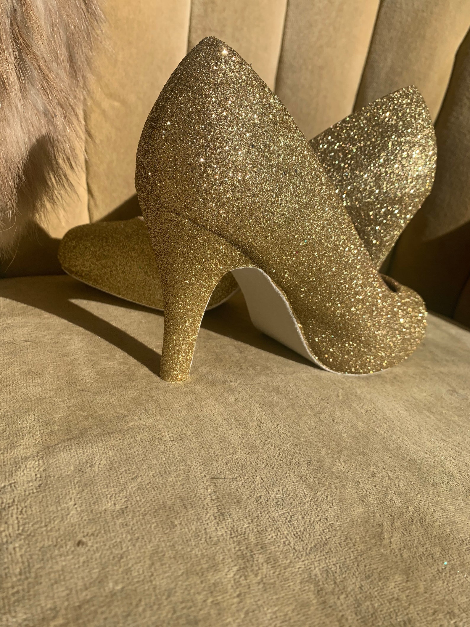 Custom made high heels sizes 5.511. Gold glitter high heels . Etsy