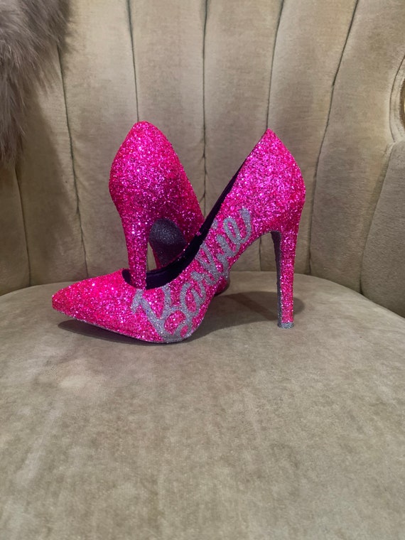 pink glitter high heels