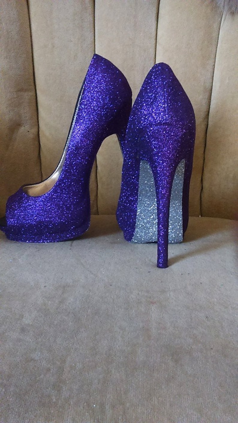 Glitter high heels. Purple and silver heels . Bridal shoes. Etsy