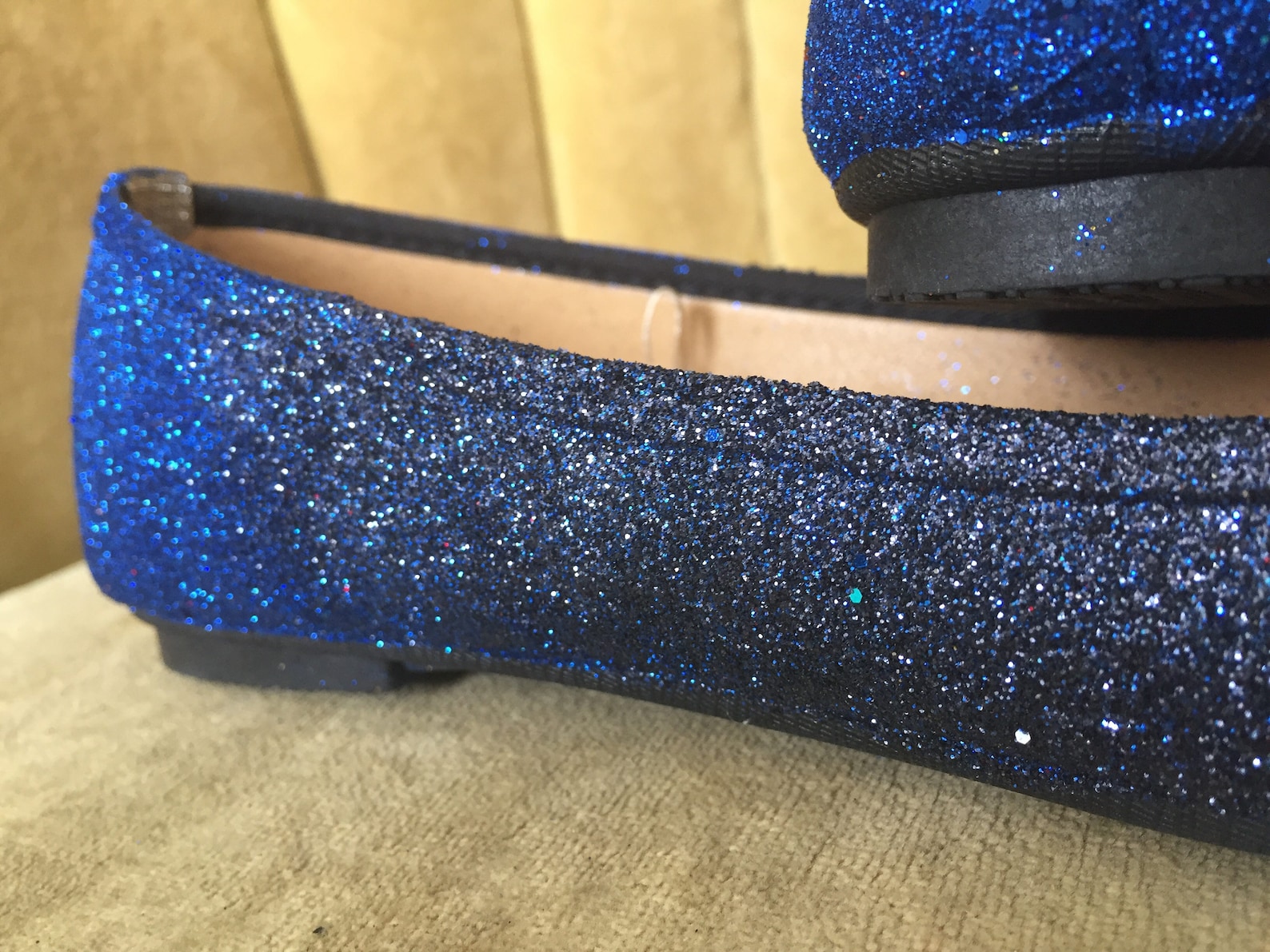 women's custom made to order cobalt blue and navy blue ombre glitter ballet flats. glitter flats. slip on shoes