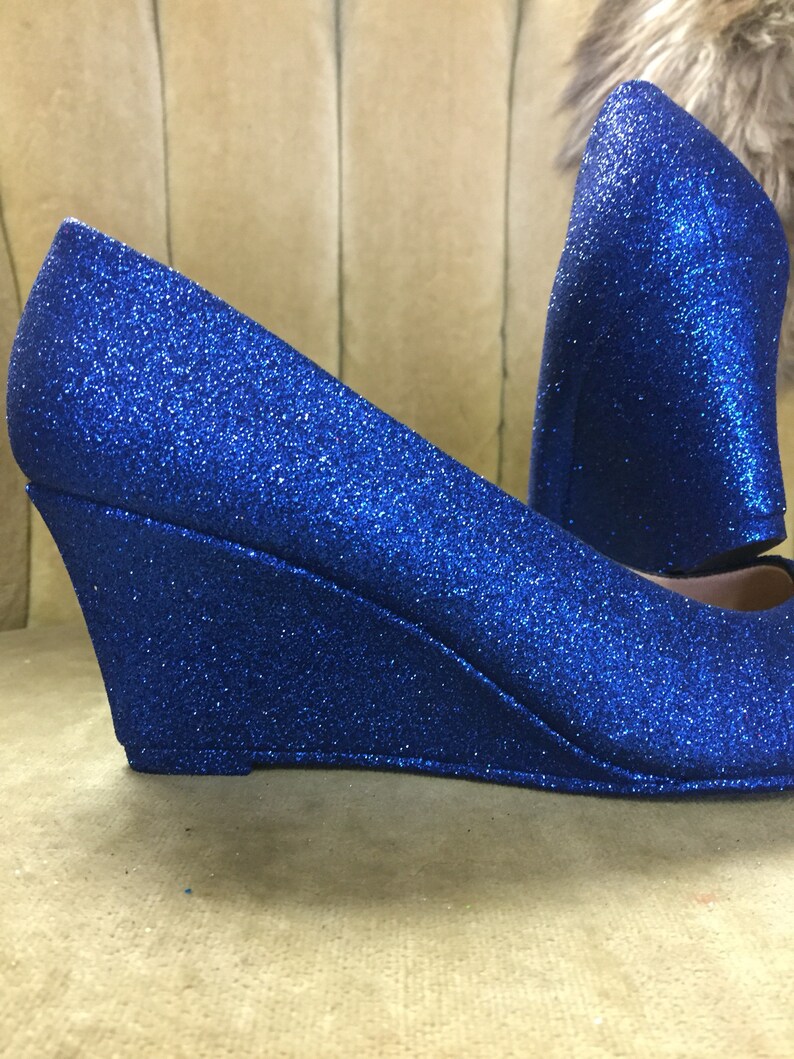 Custom made to order glitter high heel wedges. Royal blue Etsy
