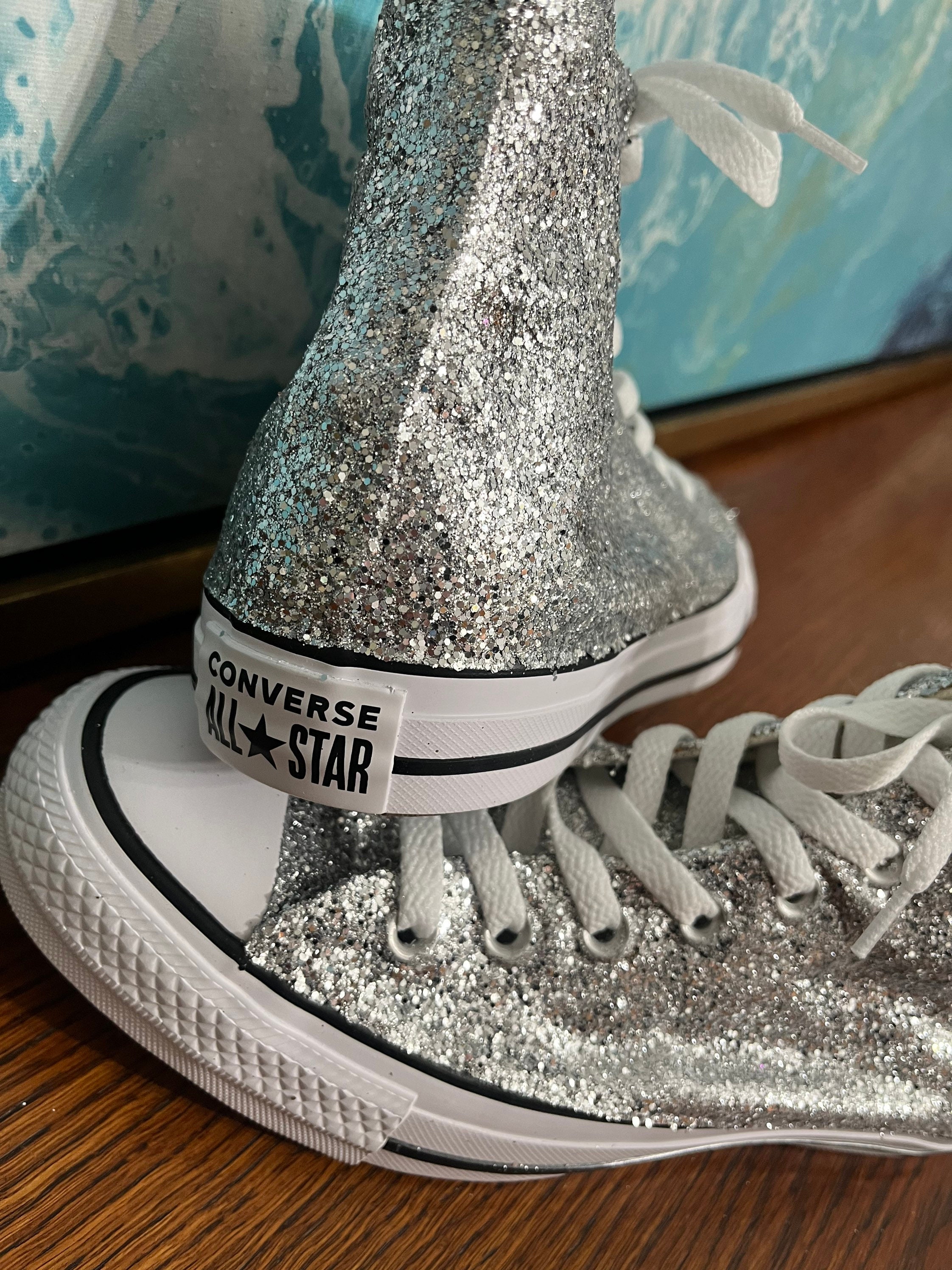 Authentic Converse in Silver Glitter. Custom Made to Order, Silver Converse All  Stars. Silver Sneakers. - Etsy UK