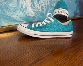 Authentic Converse All Stars in Teal Aqua Glitter. Custom Made to