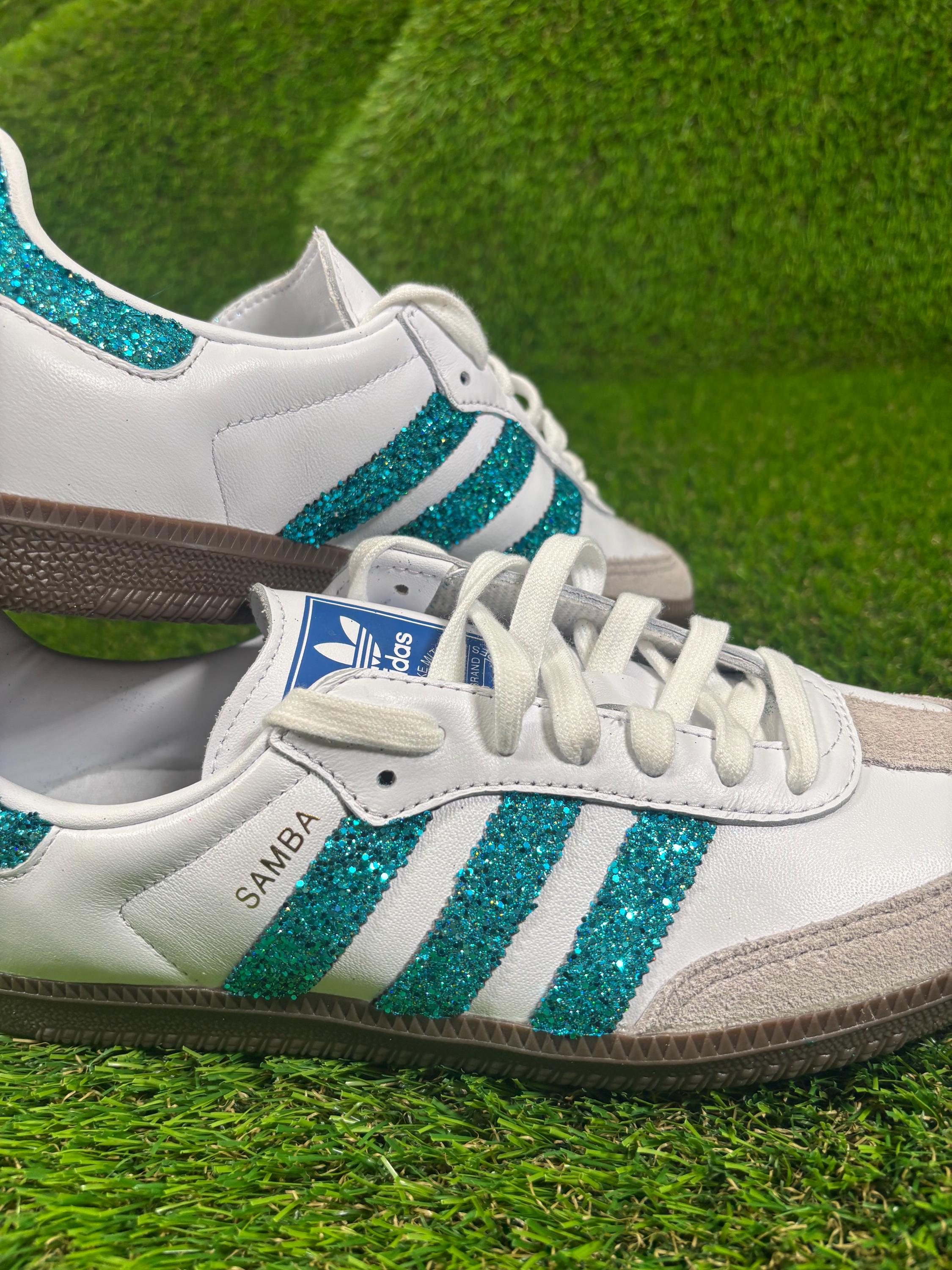 Custom Teal Blue Glitter Adidas Samba OG Glitter Sneakers: Bridal Wedding  Shoes - Etsy