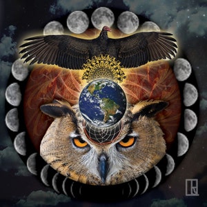 Purification of the Night | Mandala Art Print by Ramona Snow Teo | Owl & Vulture Spirit Animals