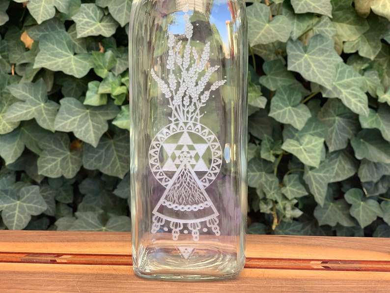 Lavender Glass Bottle Laser Etched Original Artwork Etsy