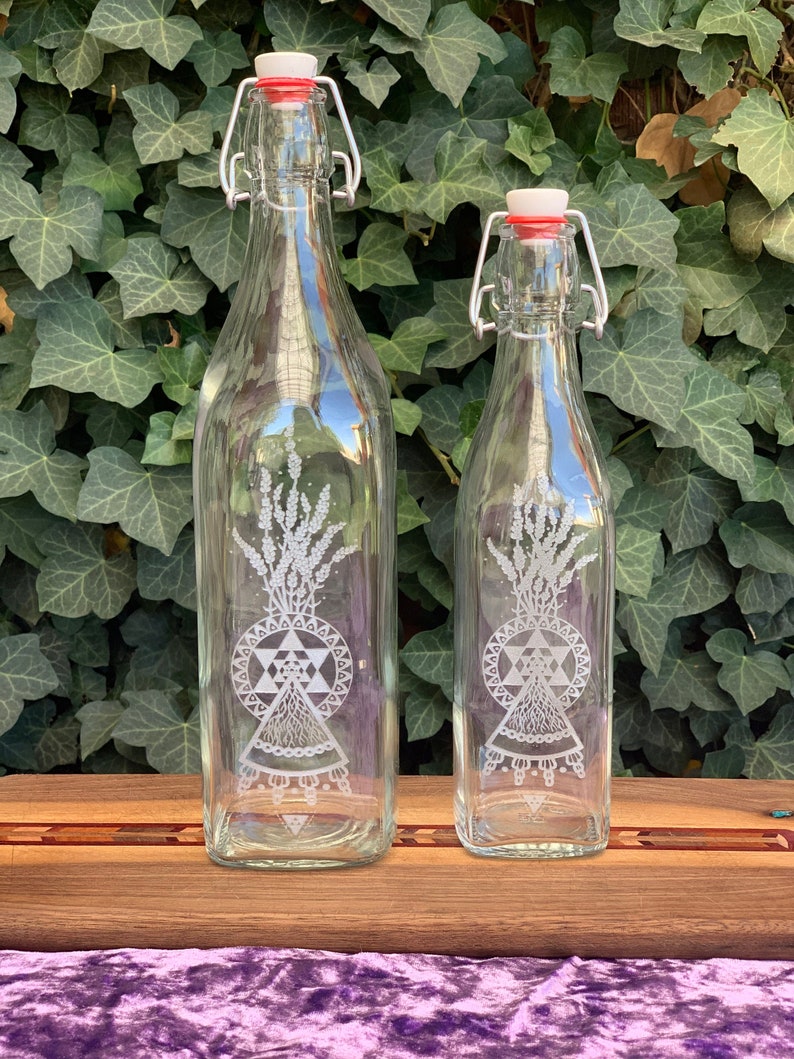 Lavender Glass Bottle Laser Etched Original Artwork Etsy