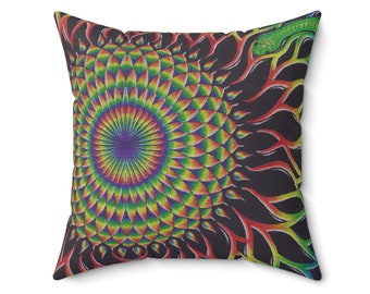 Ayauhasca Rainbow Serpent Mandala Pillow Original Art Pillow Sacred Geometry Throw Pillow Sacred Geometry Decor Visionary Psychedelic