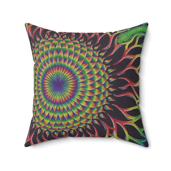 Ayauhasca Rainbow Serpent Mandala Pillow Original Art Pillow Sacred Geometry Throw Pillow Sacred Geometry Decor Visionary Psychedelic