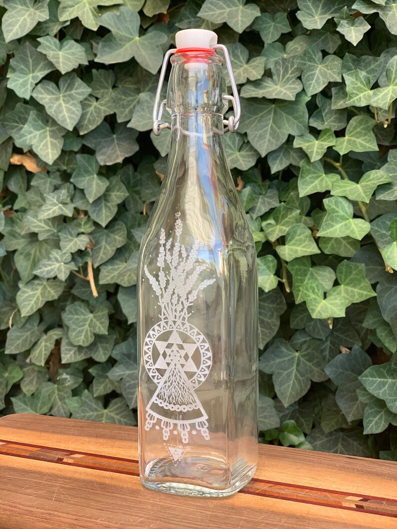 Lavender Glass Bottle Laser Etched Original Artwork Etsy