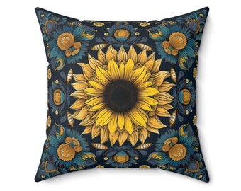 Sunflower Mandala Pillow Sunflower Design Sunflower Decor Sunflower Throw Pillow for Sunflower Lover Floral Print Throw Pillow