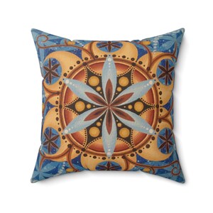 Flower of Life Pillow Original Art Mandala Pillow Sacred Geometry Pillow Sacred Art Throw Pillow Visionary Painting Mandala Decor