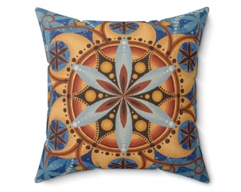 Flower of Life Pillow Original Art Mandala Pillow Sacred Geometry Pillow Sacred Art Throw Pillow Visionary Painting Mandala Decor