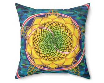 Aquarius Mandala Pillow Original Art Pillow Sacred Geometry Throw Pillow Sacred Geometry Decor Visionary Mandala Original Painting