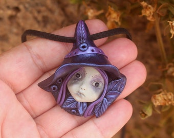 Purple Witch Pendant Necklace , Witchy Jewelry