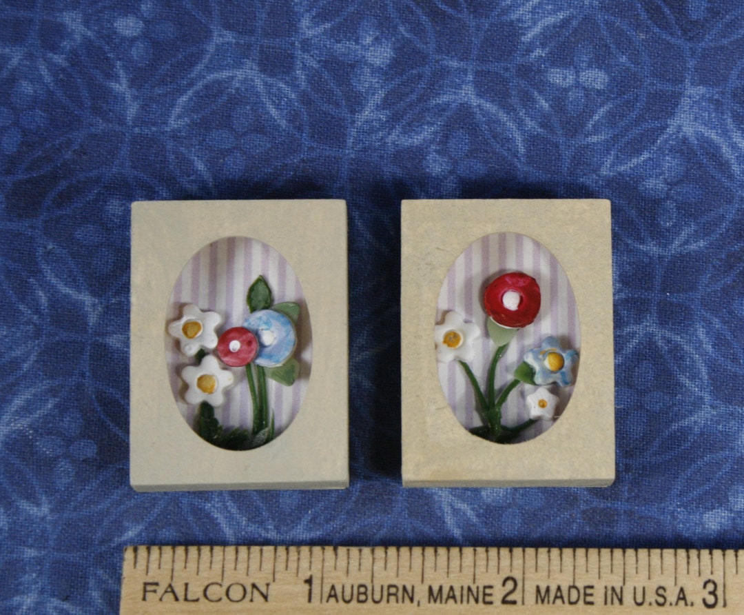 Pair of Dollhouse Miniature 3D Shadowbox Wall Art Flowers in Etsy