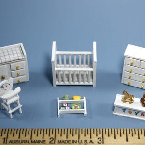 Miniature Dollhouse Nursery Furniture Set: 1/48 Scale, 6-Piece
