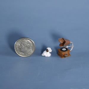 LOT 1:48 Miniature Dollhouse Phonograph and Sitting Dog 1/4&quot; quarter scale tiny handcrafted small scale 48th old time style