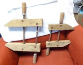 Lot of 2 Signed Jorgensen Wooden Hand Clamps Primitive Antique