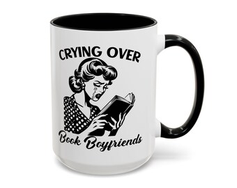 Retro Housewife Coffee Mug: Crying Over Book Boyfriends Ceramic Mug
