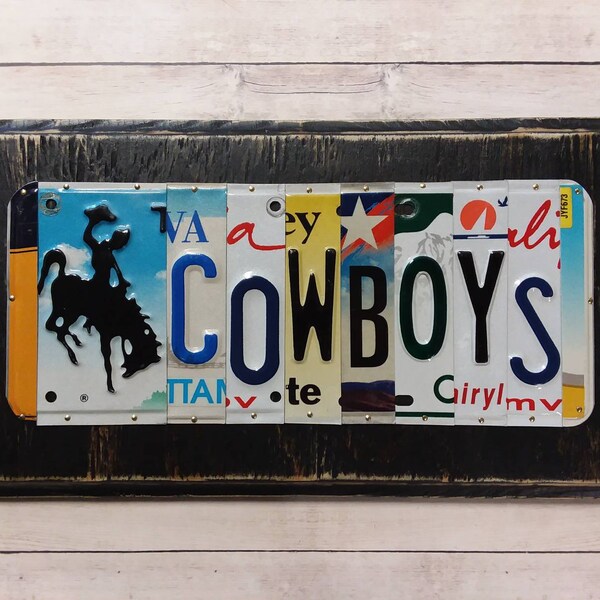 Cowboys License Plate Art Sign - Cowboy Gift - Gift for Him - Cowboy Rodeo Rider - Christmas Gift for Him - Rustic Wall Hanging - Cowboy Art