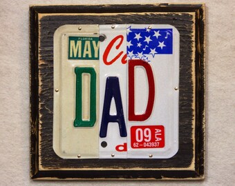 Number 1 DAD - Fathers Day Gift - License Plate Art - Gift for Dad - Mancave Sign - Rustic Dad Decor - Rustic Home Decor - Christmas Gift