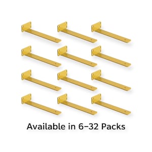 Gold Floating Shelf Brackets, Heavy Duty Hidden Metal Supports for Wood Shelves, Lip and Hook Hardware, Floating Hardware, Bulk 6–32 Packs