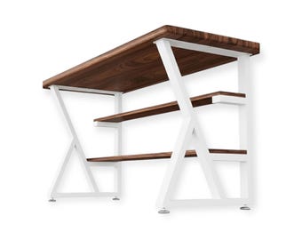 Set of 28" White Table Desk with Shelf Legs CK-110