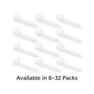White Floating Shelf Brackets, Heavy Duty Hidden Metal Supports for Wood Shelves, Lip and Hook Hardware, Floating Hardware, Bulk 6–32 Packs