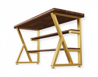 Set of 28" Gold Table Desk with Shelf Legs CK-110