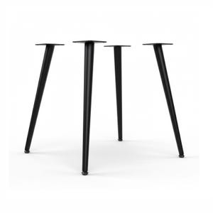 May include: Four black metal table legs with a tapered design. Each leg has a square mounting plate at the top and a rounded foot. The legs are evenly spaced against a white background.