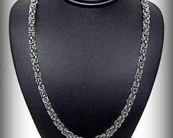 Handmade Polished Stainless Steel Chainmail Byzantine Necklace