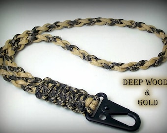 Cordón de cuello de paracord resistente con espiral trenzado redondo y clip HK - ¡MÁS DE 400 COLORES!