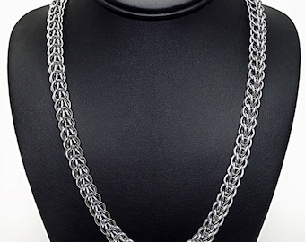 Collar persa de malla completa de acero inoxidable pulido, anillos hechos a mano