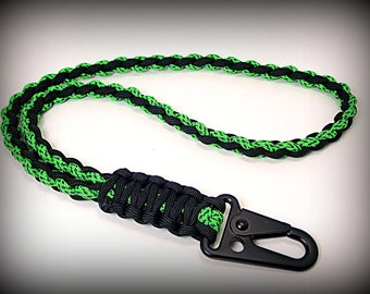 Cordón de cuello de paracord resistente con espiral trenzado redondo y clip HK - ¡MÁS DE 400 COLORES!
