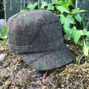 Genuine Harris Tweed Cadet Army Cap Elasticated Back To Fit Most Fully Lined ZH227 GREEN CHECK