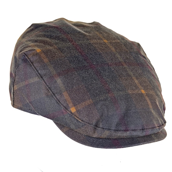 British Waxed Cotton Flat Cap Quality Tartan Wax Water Resistant