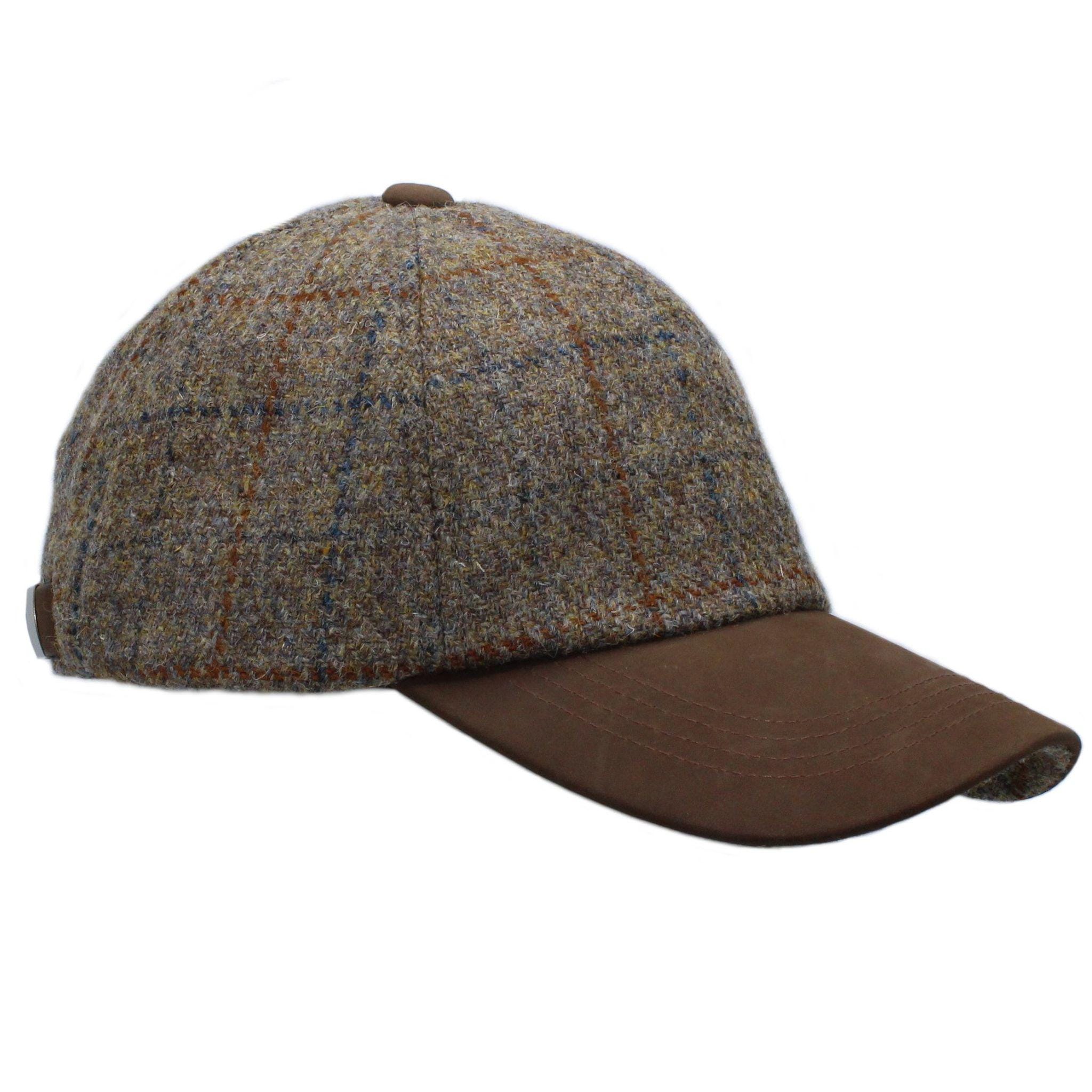 Harris Tweed Baseball Cap, Leather Peak, Adjustable Strap ZH016