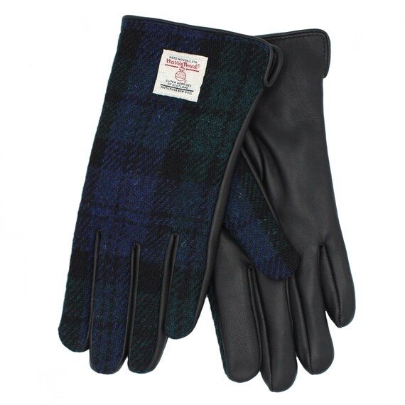 Skye Harris Tweed and Leather Women's Gloves ZG015 BLACKWATCH - Etsy