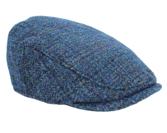 Genuine Harris Tweed Flat Cap Deep Back Satin Lining Classic Style ZH014 PEACOCK BLUE