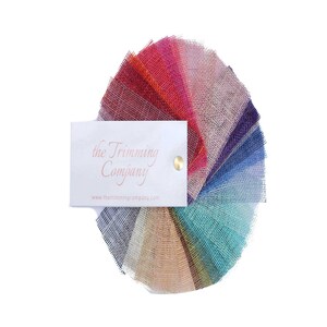 Sinamay swatch book showing all colours available of our items SC001