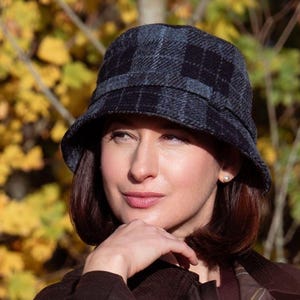 Ashkirk Harris Tweed Damen Anglerhut ZH283 SCHWARZ GRAU KARO