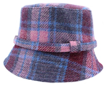 Ashkirk Harris Tweed Ladies Bucket Hat ZH283 PINK BLUE CHECK