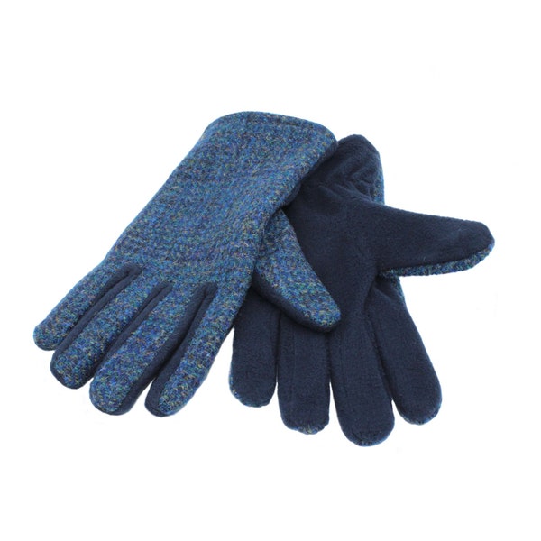 Gants en tweed Harris véritable avec paumes en polaire entièrement doublés ZG012 BLEU PAON