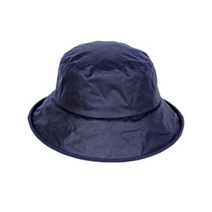 Cappello da donna in cotone cerato britannico, stile a tesa bassa, impermeabile, completamente foderato, ZH224 NAVY
